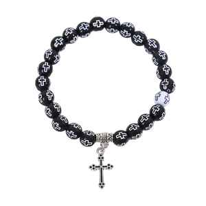 Hot selling Couple black white cross shaped beaded <b>bracelet</b> cross pendant prayer <b>beads</b> <b>bracelet</b> - Product Image 4