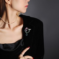 Bros Hummingbird Mikro Berlapis Tembaga dengan Zirkon Warna-warni, Liontin Bunga, Hadiah Pernikahan/Pertunangan Wanita