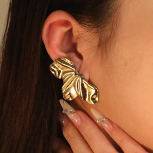 Dainty Twist Half Flower Stainless Steel <b>Earrings</b> Jewelry Non Tarnish Floral Petal 18K Gold Plated <b>Stud</b> <b>Earrings</b> for Women - Product Image 1