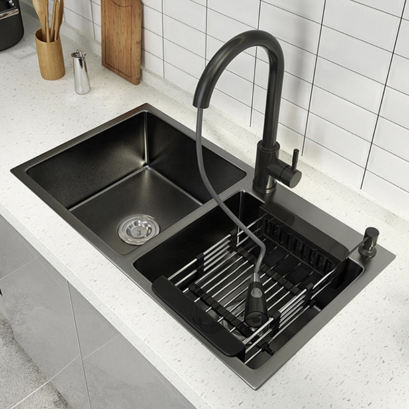 black kitchen sink double bowl