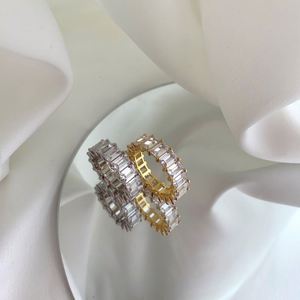 Dylam Trendy Design S925 <b>Silver</b> 18K Gold Plated Wedding Promise Engagement Diamond Baguette 5A Cubic Zirconia <b>Eternity</b> <b>Rings</b> - Product Image 5