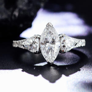 خواتم مجوهرات بروفنس راقية عيار 14 قيراط صلب من الذهب الأبيض العتيق خاتم من المويسانيتي - Product Image 4