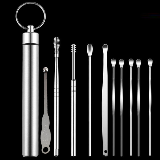 Stainless Steel Silver Safe Ear Cleaner Wax Removal Tool Ear Pick Sticks Earwax Remover Curette Cleaning Scoop