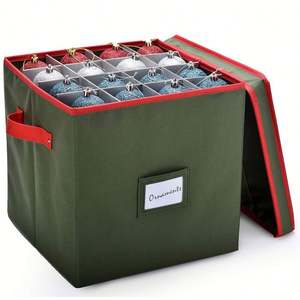 Moderna Caja de Almacenamiento de Tela Oxford de 4 Niveles con Tapa, Diseño Rectangular Plegable, 64 Bolas de Adorno Navideño, Solución de Organización Navideña - Product Image 1