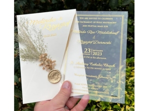 Invitation de carte de baptême élégante Enveloppe de baptême en acrylique de luxe estampée en feuille de fard à joues avec invitation de mariage unique en champagne - Product Image 4