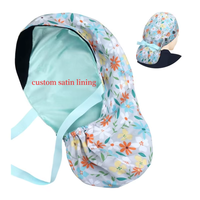 Chapeau de bloc opératoire à étiquette privée avec doublure en satin, imprimé floral, avec boutons pour masque, pour infirmières aux cheveux longs