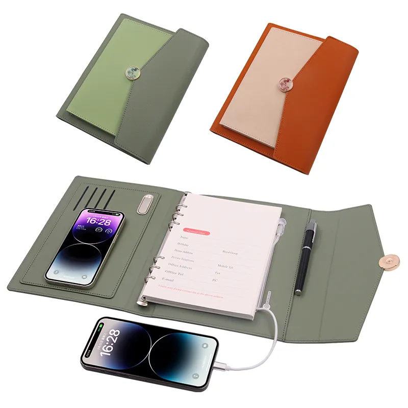 Corporate Gifts Agenda Electronic Diary 2023 Smart Wireless Charger Leather Notebook with Power Bank