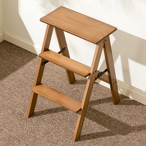 Solid Wood 3 <b>Step</b> Folding Ladder <b>Stool</b> 4 Ft Height 300 Lb Capacity Home Use Minimalist Design - Product Image 1