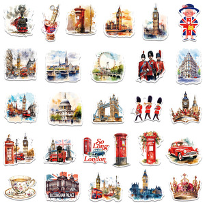 50PCS Blue Red British Style Classic London Scene Telephone Booth <strong>Bus</strong> Luggage Eco-Friendly PVC Die-Cut Custom <strong>Stickers</strong> - Product Image 3