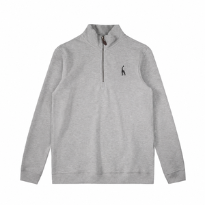 Pull-over en maille à col montant et demi-zip pour homme, broderie <span class=keywords><strong>petit</strong></span> cheval, manches longues, coupe ample, couleur unie - Product Image 2
