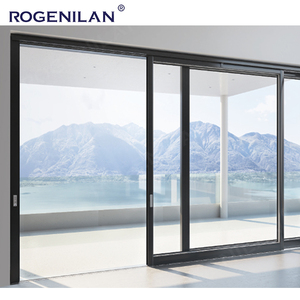 ROGENILAN Nouvelles portes coulissantes panoramiques <span class=keywords><strong>en</strong></span> verre trempé à double couche avec cadre <span class=keywords><strong>en</strong></span> aluminium ultra-mince noir de grande taille personnalisées - Product Image 4