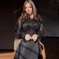 Robe Abaya de Dubaï pour femmes musulmanes, style vintage, modeste, d'été, pour mariage, avec dentelle, manches bouffantes, coupe trapèze, longueur maxi, taille ajustée, fluide, pour soirée féerique, vente en gros