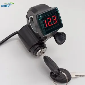 E-Bike Hall Throttle Thumb Push LED Voltage Display Finger Accelerator with Key Lock for Electric Mountain Bike