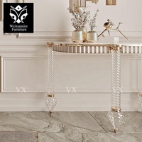Console d'entrée de luxe en marbre avec pieds en cristal, finition dorée, design moderne, personnalisable pour salon, chambre, villa, hôtel