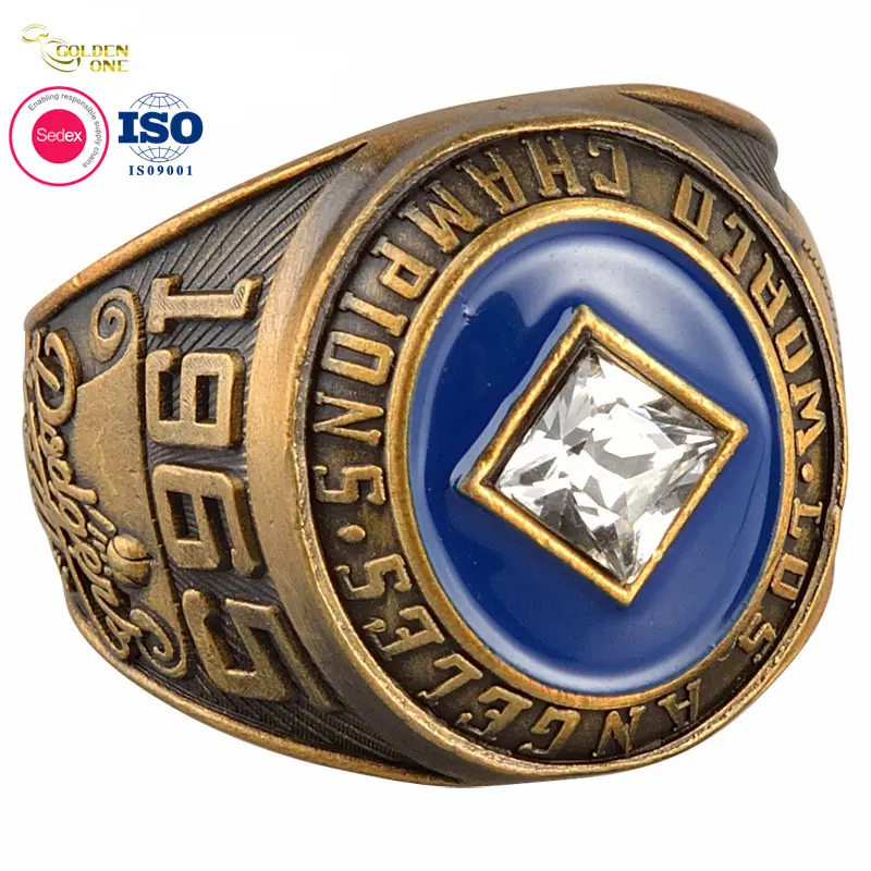 Factory Price Custom Customized Personalized Logo Metal Zinc Alloy Soft Enamel Gold Plated Baseball World Champion Ring