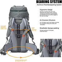 Tas punggung camping kapasitas besar, tas ransel berkemah, tas hiking, tas lapangan, ringan, kapasitas besar, kustom, 55 liter