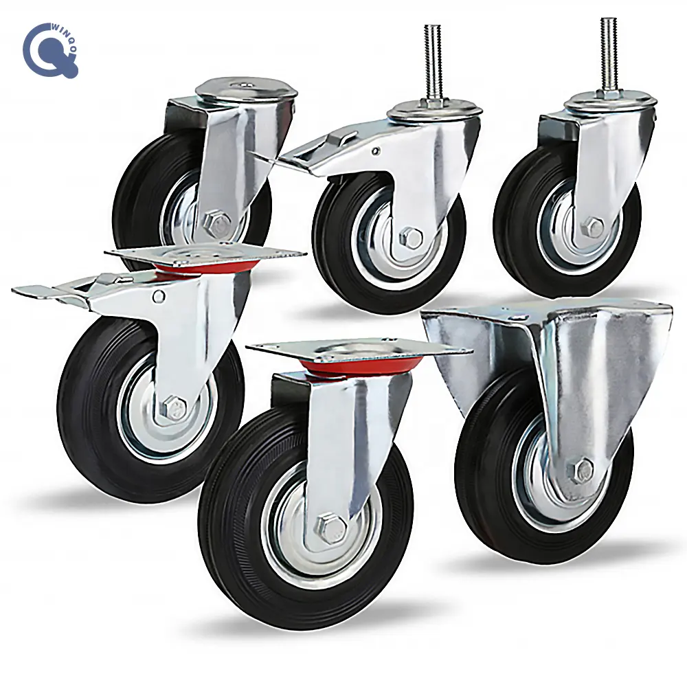 Roda resistente de borracha para móveis, 4 6 8 10 polegadas, preta, móveis de borracha, roda castor rueda móvel