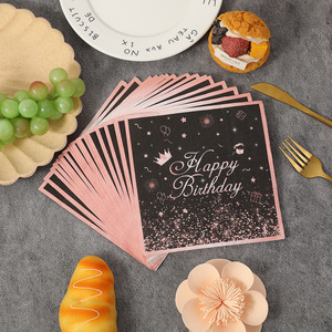 Pink Birthday Themed Square Paper Napkins 330mm Gold Foil Stamp Double Layer For Party Celebration - Product Image 4