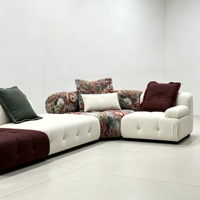 Canapé modulaire sectionnel moderne en tissu mélangé, imprimé floral, courbé, pour appartement, villa en bord de mer, salon vue sur l'océan, personnalisable