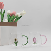 Usine vente directe en gros 3d mignon fleur verre tasses à eau mignon ménage Simple verre café jus boisson lait tasses