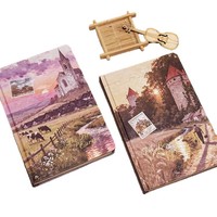 Carnet créatif de style rétro avec pages colorées illustrées de monuments architecturaux européens, reliure artistique à fil, couverture rigide, cadeau