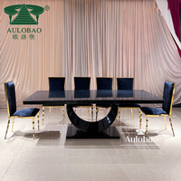 Table de salle à manger rectangulaire en acier inoxydable au design moderne avec plateau en verre trempé durable noir pour événements et fêtes en plein air