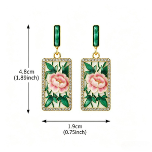 Orecchini Smaltati a Forma di Rosa con Foglia Verde, Design Floreale, Accessori di Moda per Donne - Product Image 4