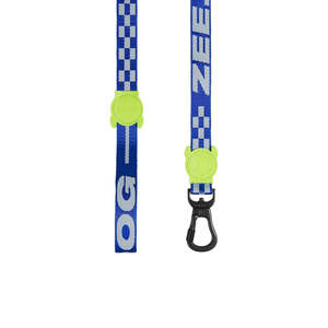 สายจูงสุนัข Astro ลายตารางสีน้ำเงิน พร้อมหัวเข็มขัดรูปหัวกะโหลกสีเขียว - Product Image 1