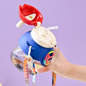 Jiajieda Kids Cartoon Straw <b>Cup</b> Large Capacity Portable <b>Plastic</b> Water Bottle With Shoulder Strap Bpa Free For Travel Child - Product Image 4