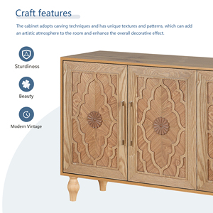 Carved Flower Door Large Storage Cabinet Natural <b>Wood</b> Metal Handle Living Room Kitchen Entryway - Product Image 6