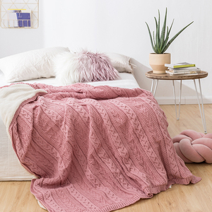 Trang trí nội thất Acrylic cáp đan trắng <span class=keywords><strong>Sherpa</strong></span> sofa dệt kim ném lông cừu chăn - Product Image 3