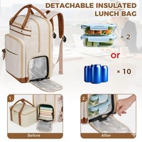 Sac à dos pour ordinateur portable pour femmes enseignantes, compartiment à lunch amovible, poches organisées, cuir synthétique en microfibre