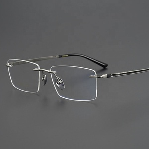<strong>Spectacles</strong> or Optical Frames Unisex Solid Square <strong>Clear</strong> Rimless Glasses Titanium Eyeglasses for Reading - Product Image 1
