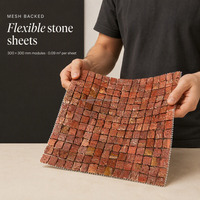 Mosaïque de marbre travertin roux émaillé 12x12 avec support en maille pour crédence de cuisine, salle de bain et décoration murale de villa