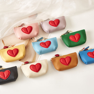 Porte-clés en cuir PU avec fermeture éclair, motif cœur et rouge à lèvres, mini porte-monnaie mignon, style tendance - Product Image 4