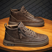 Chaussures pour hommes, baskets tendance à tige haute, en cuir PU, chaussures décontractées pour hommes, bottes à plateforme, bottes à fermeture éclair rétro, Zapatillas Hombre