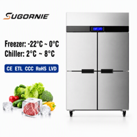 Congélateur vertical 860L en acier inoxydable, double température, refroidissement par ventilateur, sans givre, pour cantine et magasin de proximité