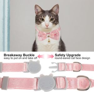 Collier <span class=keywords><strong>de</strong></span> luxe rose réglable en satin et dentelle pour chaton, chat ou chien, avec clochette, nœud papillon et pendentif perle pour chat femelle - Product Image 5