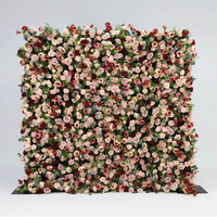 Backdrop Dinding Bunga Merah Emas dan Ivory NINI Champagne 8ft X 8ft dengan Mawar Sutra Mewah dan Peony untuk Pernikahan Formal Klasik