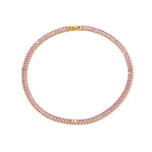 Europa und Amerika Pop Halskette Design 18 Karat Gold Edelstahl Luxus Voll zirkon Diamant Tennis Kette Halskette Schmuck Frauen