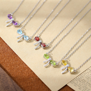 9 Minimalist Double 4*6mm Pear Cut Natural Stone <b>Bow</b> Knot Necklace 925 Sterling Silver Valentine's Day Gift Jewelry For <b>Women</b> - Product Image 3