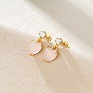 ROXI Boucles d'oreilles pour femmes en argent sterling 925 avec pendentif en forme de cœur rose serti de zircon - Product Image 5