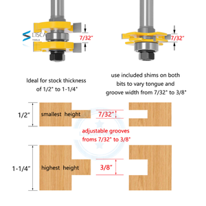 L-N287 2 pièces 12MM 1/2 tige réglable lames pour bois de plancher type T <span class=keywords><strong>rainure</strong></span> et langue mèche de toupie 3 dents <span class=keywords><strong>fraise</strong></span> pour bois - Product Image 4