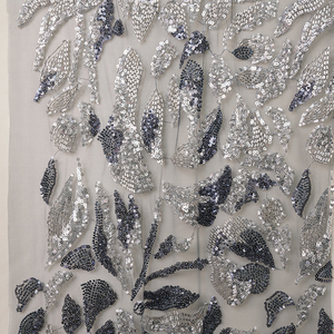 Tissu en <span class=keywords><strong>tulle</strong></span> brodé de sequins, style fleur, luxe, entièrement perlé, vente en gros - Product Image 4