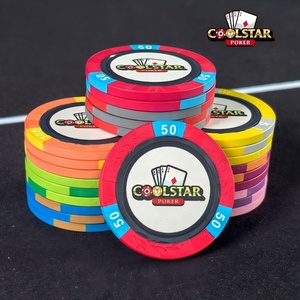 Jetons de poker COOLSTAR uniques en céramique surdimensionnés de 43 mm, 12 g, avec couronne et motif blé gravé, jetons de casino professionnels pour le jeu d'argent - Product Image 1