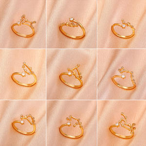Mode 12 Sternbilder Ring Mode Offener Ring Glücklicher bester Freund Geschenk Gold Farbe Diamant Sternzeichen Ring - Product Image 3