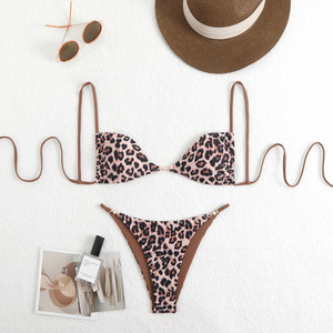 Nouveau maillot de bain sexy imprimé de haute qualité pour femme, style bikini deux pièces, avec lacets, inspiré des tendances européennes et américaines - Product Image 2