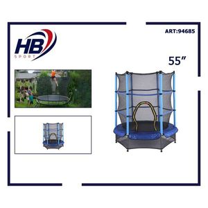 Trampoline bleu de 55 pouces avec barrière de sécurité pour utilisation en parc de trampolines, livré dans une boîte colorée - Product Image 3