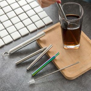 Wholesale <b>Straws</b> Case With Brush Adjustable Telescopic Reusable <b>Metal</b> <b>Straw</b> Keychain - Product Image 3