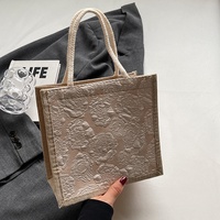 Sac fourre-tout en lin pour femme, motif floral, fermeture auto-agrippante, collection Printemps 2025, grand sac à bandoulière tendance pour transporter des boîtes à lunch